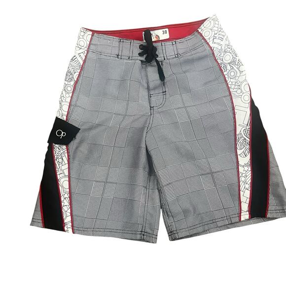 OP Ocean Pacific Swim Board Shorts Men's Size 30 Trunks Cargo Pocket Vtg. Plaid - Picture 1 of 7
